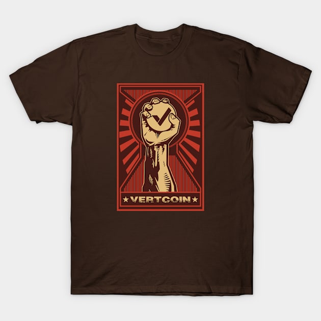 Vertcoin: Propaganda style triumphant fist clutching a Vertcoin T-Shirt by DesignbyDarryl